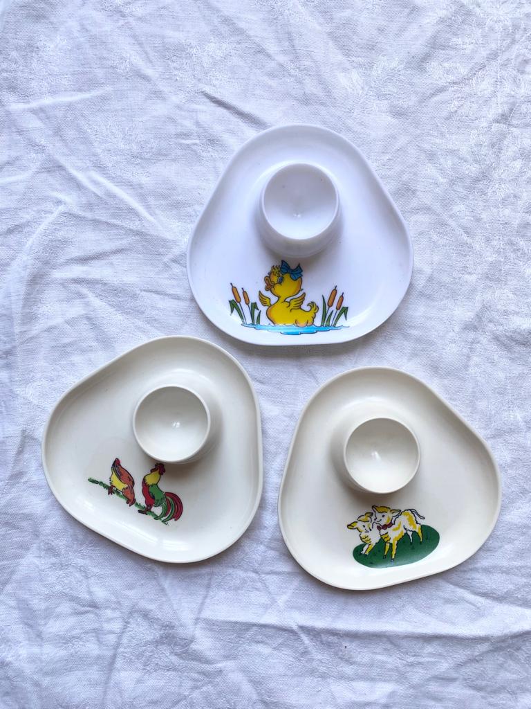 Lot de 3 coquetiers vintage Ornamine Melamine