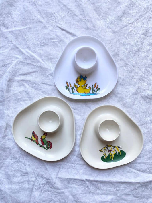 Lot de 3 coquetiers vintage Ornamine Melamine