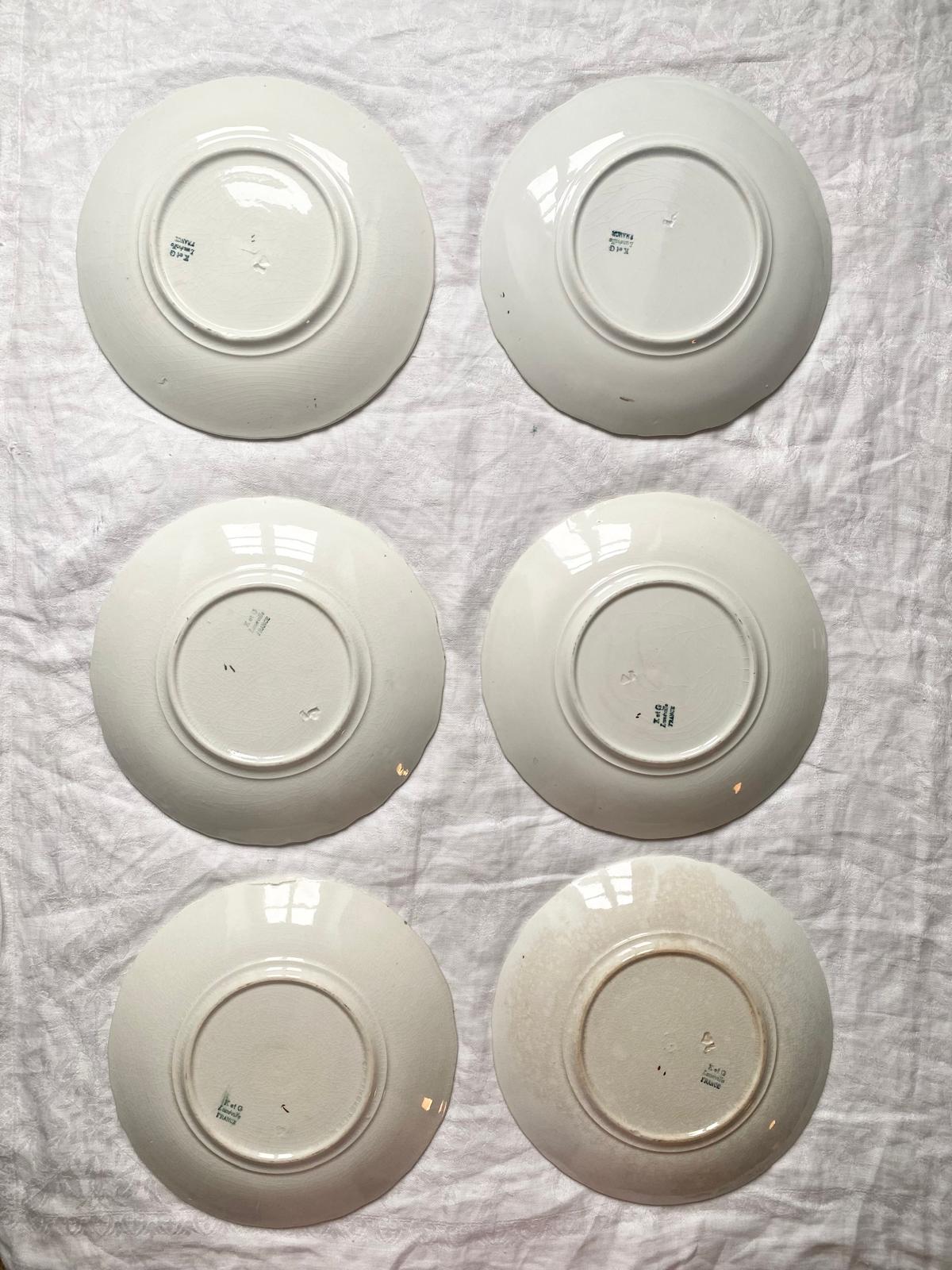 Lot de 6 assiettes à dessert de Lunéville barbotine