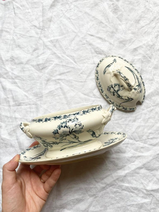Saucière couvercle Oeillets de Lunéville