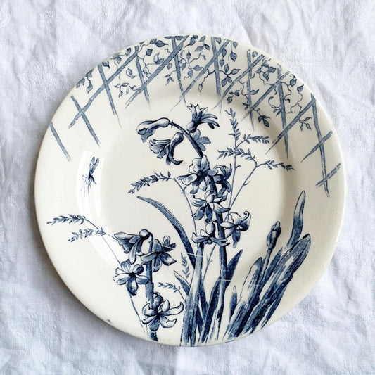 Assiette plate Gien Jacinthe terre de fer bleue vintage