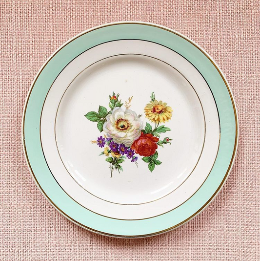 Assiette vintage Badonviller liserés mint et dorés