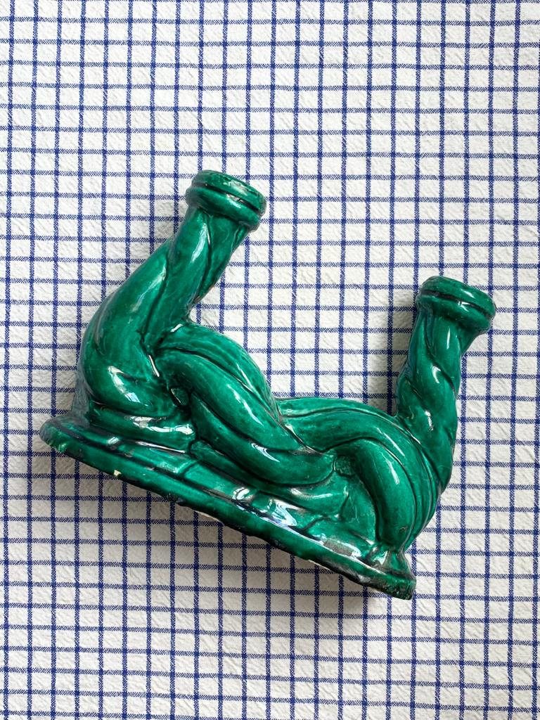 Bougeoir en céramique vert à deux branches