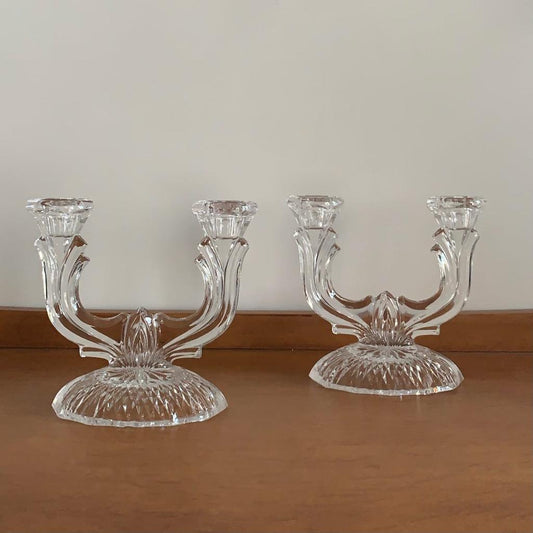 Bougeoir vintage en verre moulé