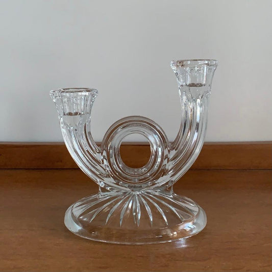 Bougeoir vintage en verre moulé