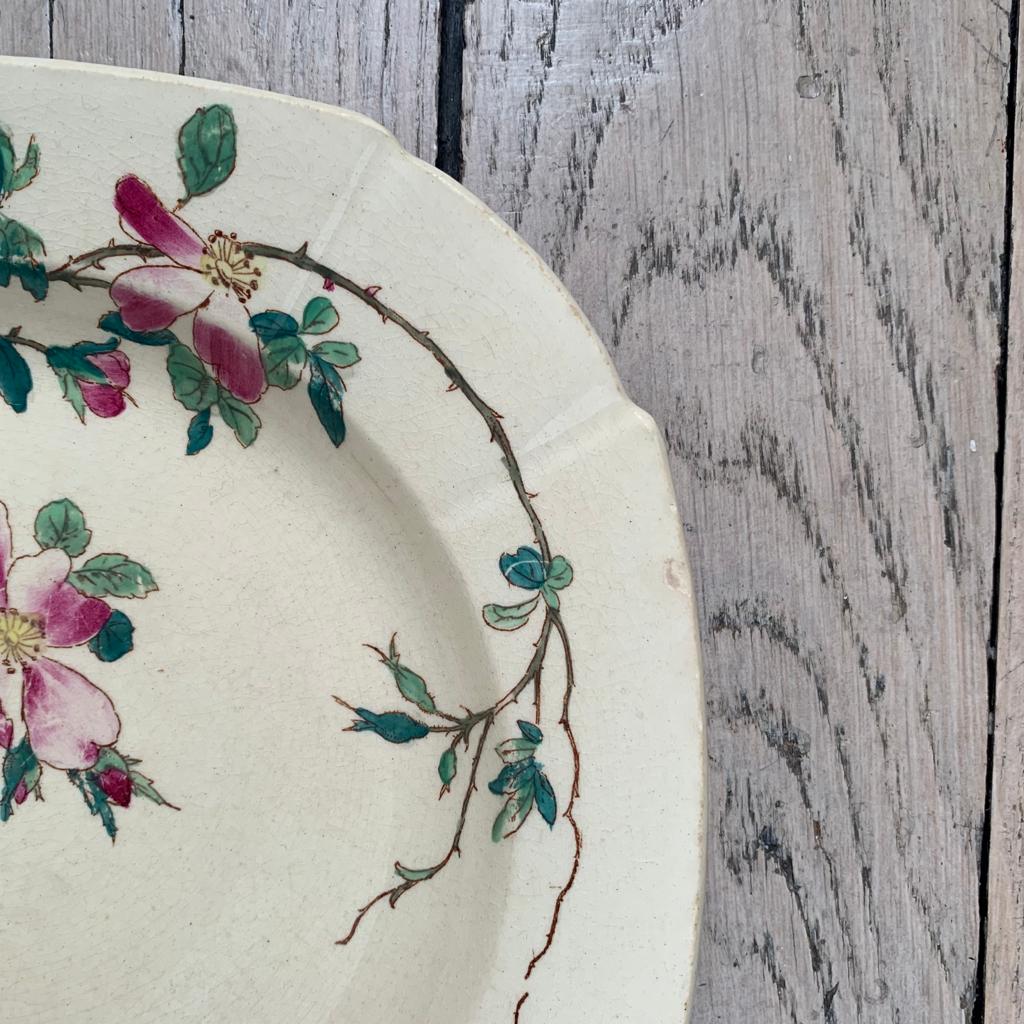 Lot de 2 assiettes creuses terre de fer polychrome Gien Sakura vintage