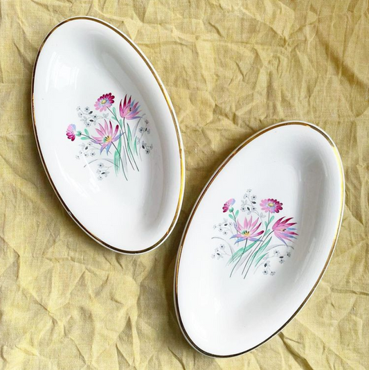 Lot de 2 raviers Sarreguemines et Digoin Aramis vintage liseré doré fleuris