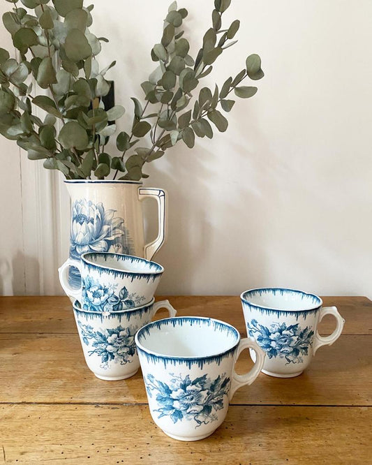 Lot de 4 grandes tasses à café en terre de fer bleue