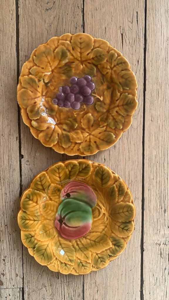 Assiettes barbotine fruits Sarreguemines vintage