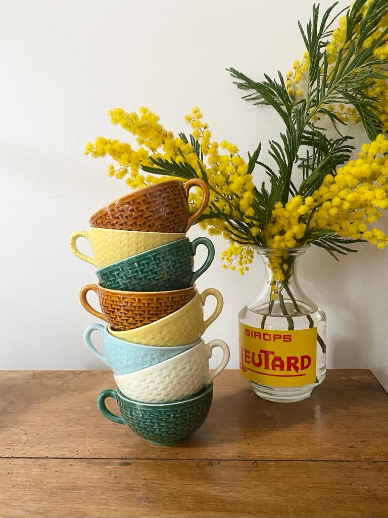 Lot de 8 tasses tressées multicolore Digoin Sarreguemines
