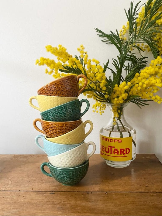 Lot de 8 tasses tressées multicolore Digoin Sarreguemines