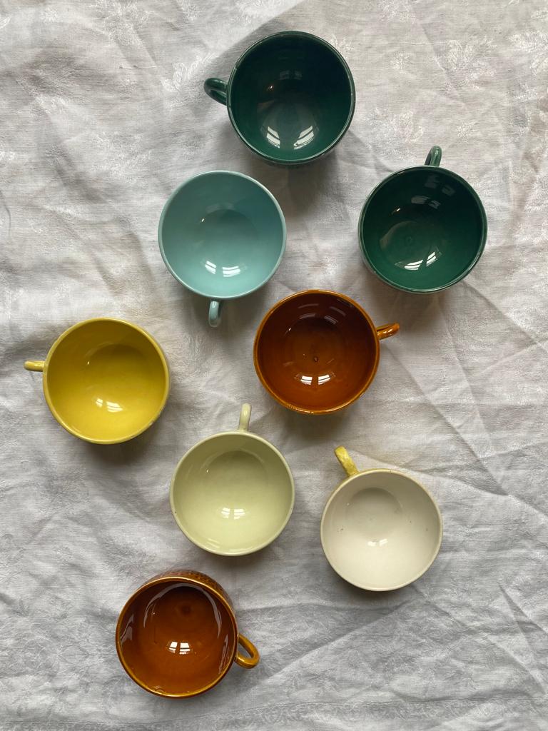 Lot de 8 tasses tressées multicolores Digoin Sarreguemines