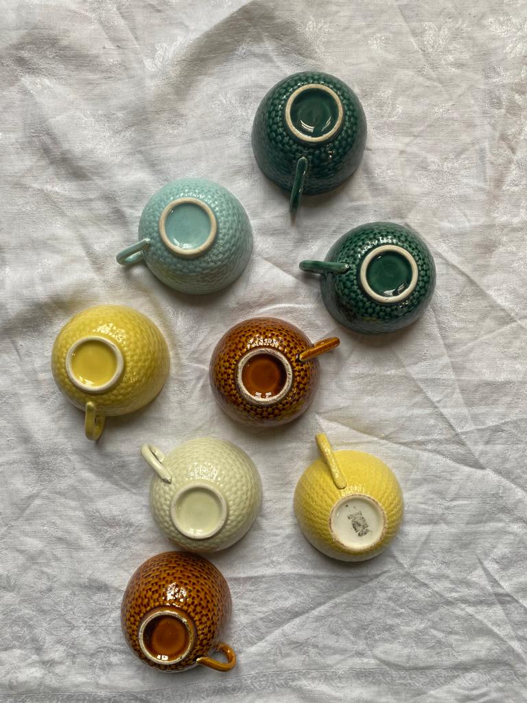 Lot de 8 tasses tressées multicolores Digoin Sarreguemines