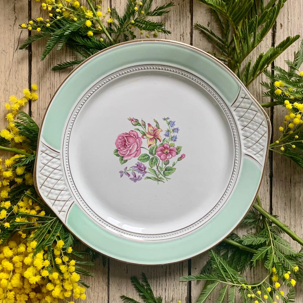 Plat à gâteau Poreylor vert et fleuri