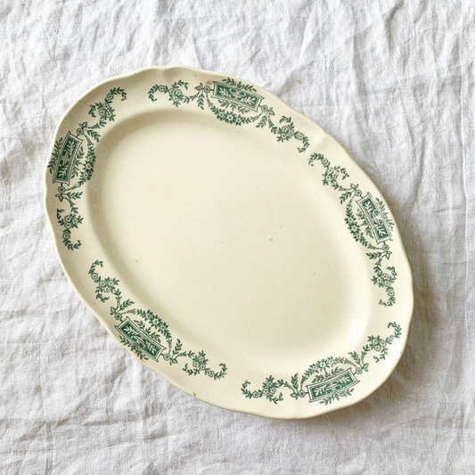 Plat terre de fer Lutèce Longchamp vert vintage assiettes anciennes