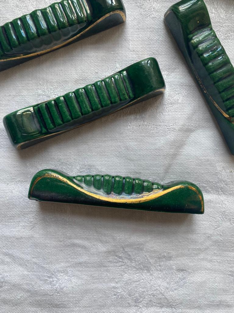 Lot de 6 porte couteaux en céramique verte