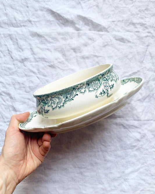 Saucière terre de fer polychrome vintage Vincennes Longwy