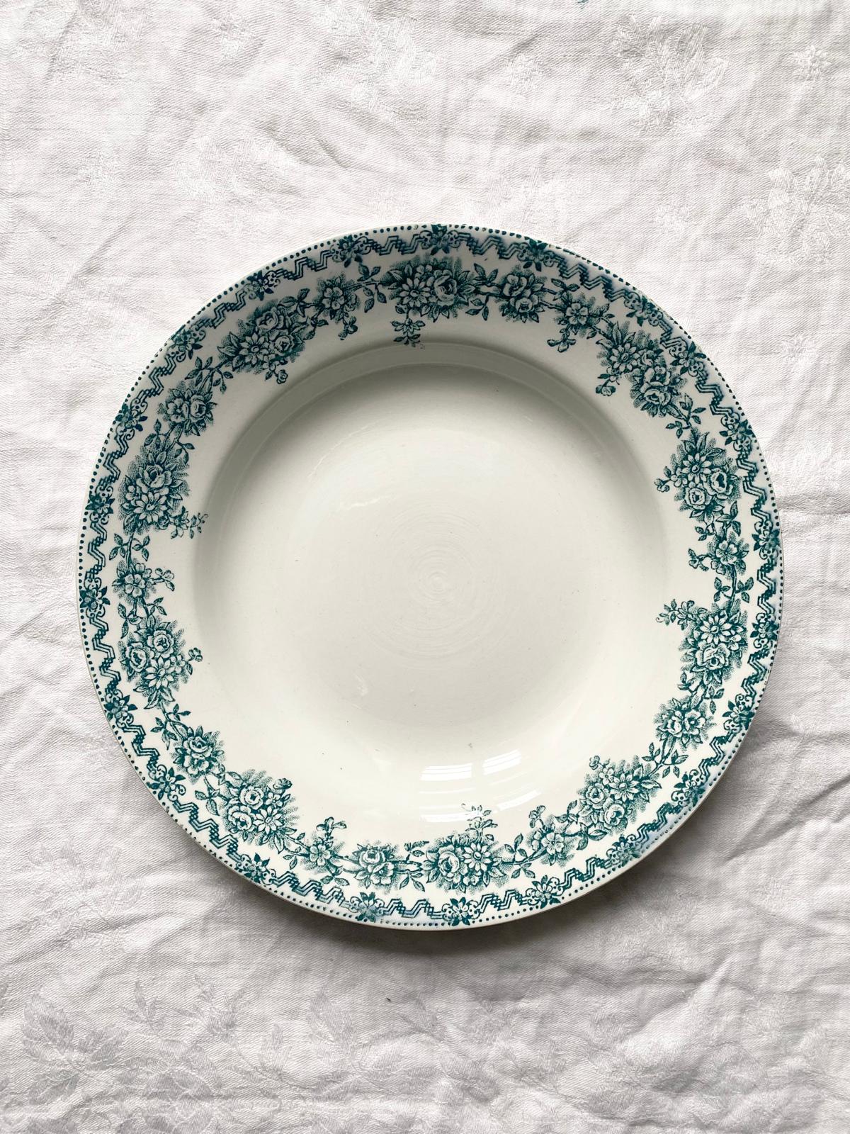 Assiette creuse terre de fer bleu vert Argenton de St Amand