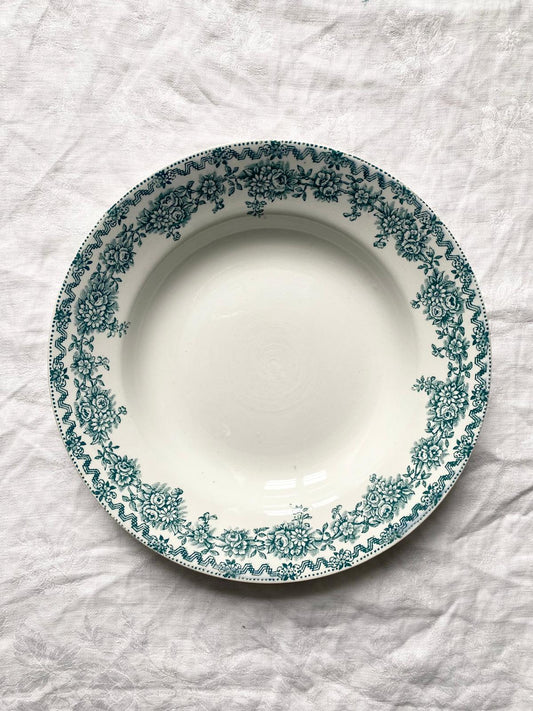 Assiette creuse terre de fer bleu vert Argenton de St Amand