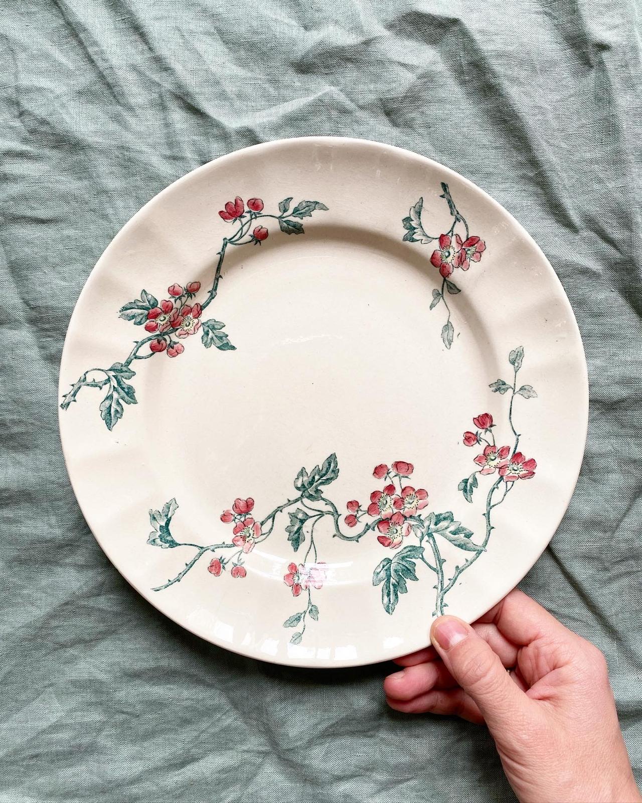 Assiette plate en terre de fer polychrome Aubépine de Longchamp