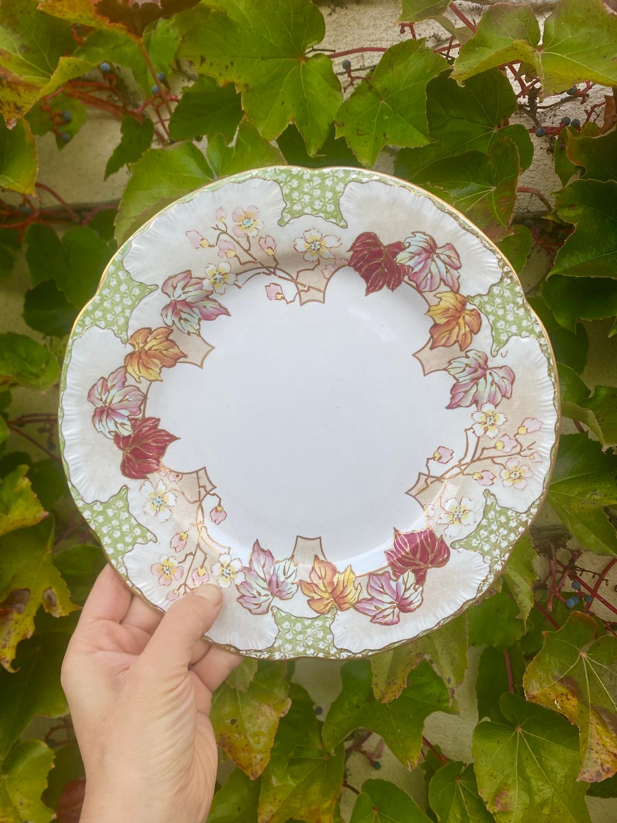 Assiette plate en terre de fer Fontainebleau de Creil et Montereau polychrome