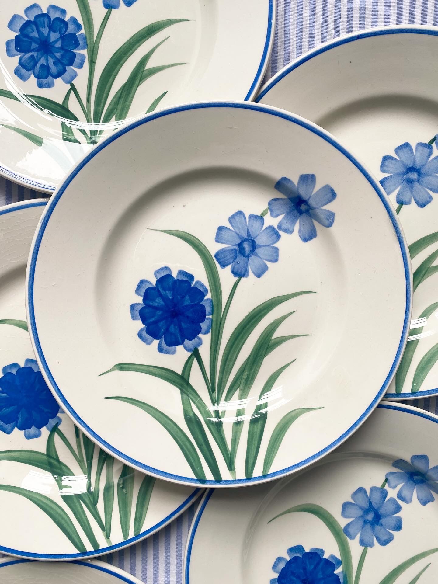 Assiettes vintage Bleuets HBCM peintes à la main