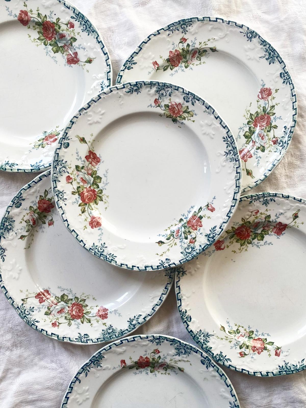 Lot d'assiettes à dessert Rosita de St Amand terre de fer polychrome