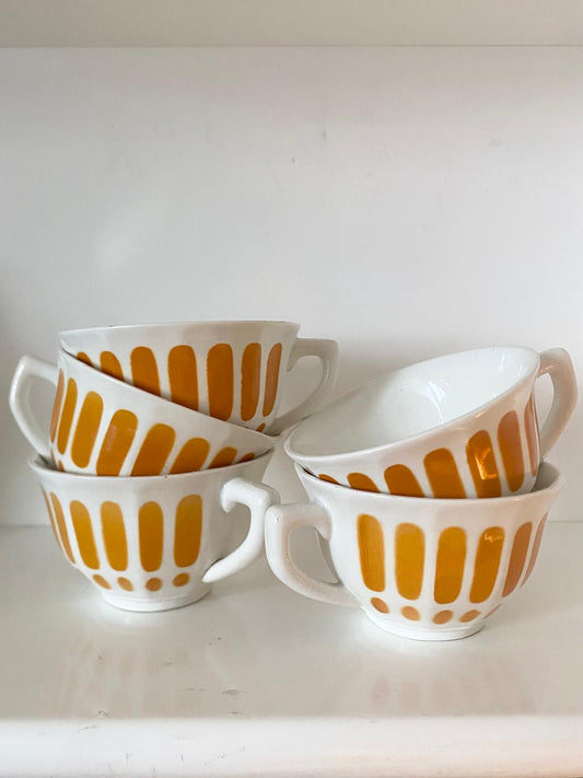 Lot de 5 tasses Sarreguemines à rayures jaunes 