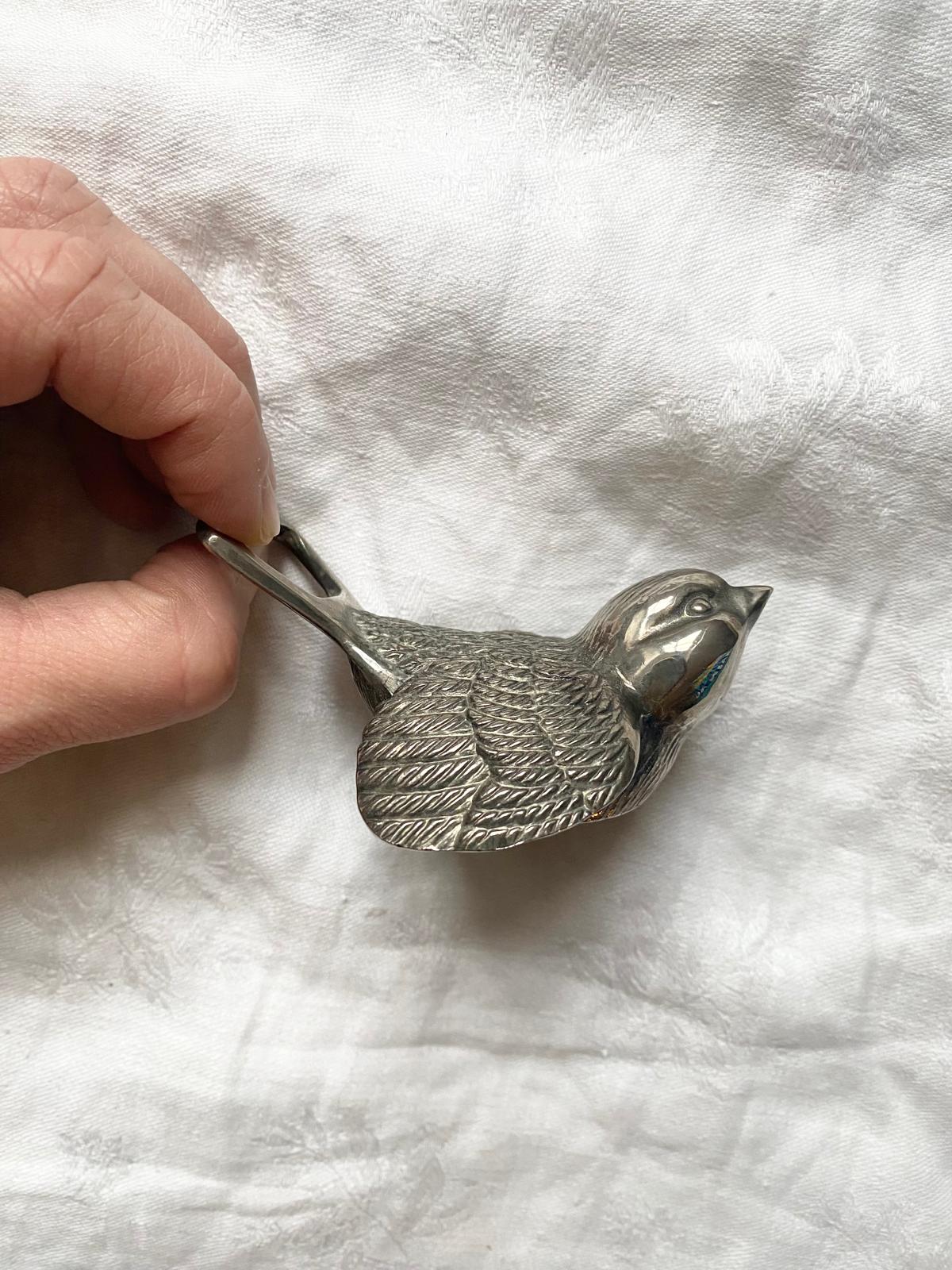 Ouvre bouteille oiseau métal argenté vintage