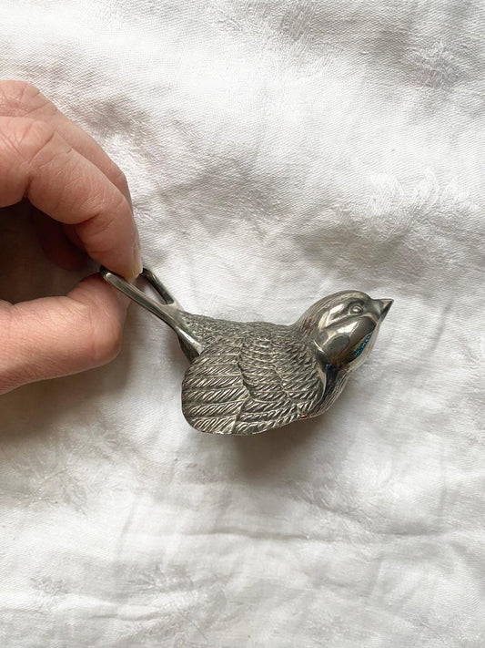 Ouvre bouteille oiseau métal argenté vintage