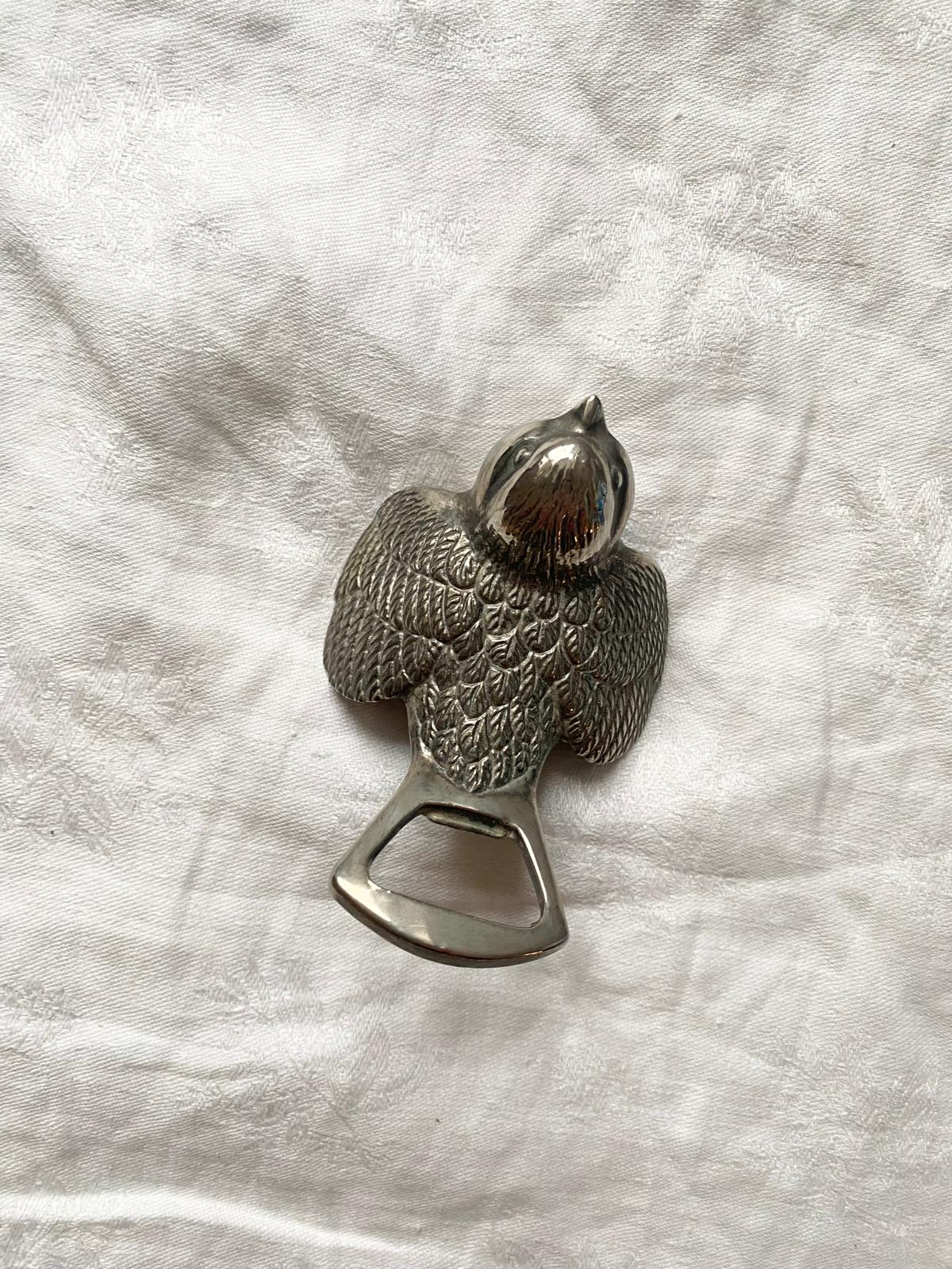 Ouvre bouteille oiseau métal argenté vintage
