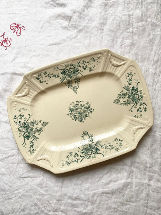 Plat en terre de fer verte Oiseaux Gien