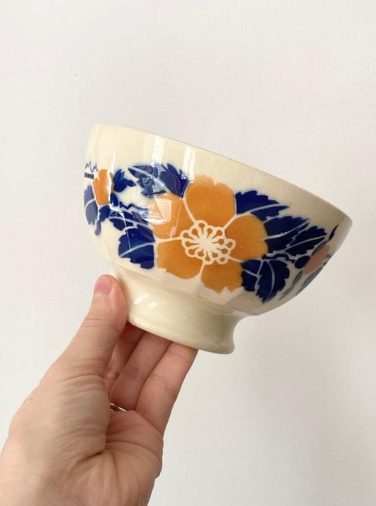 Bol fleur orange et bleue