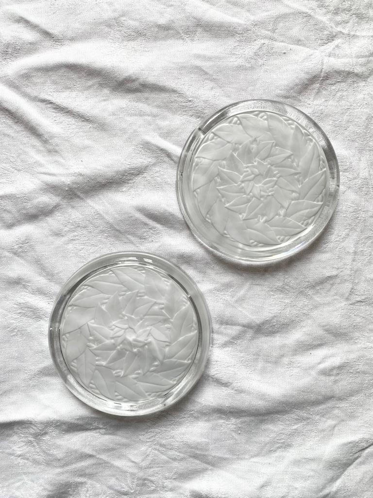 Paire De Dessous De Bouteille En Verre Moulé Pressé - Vintage