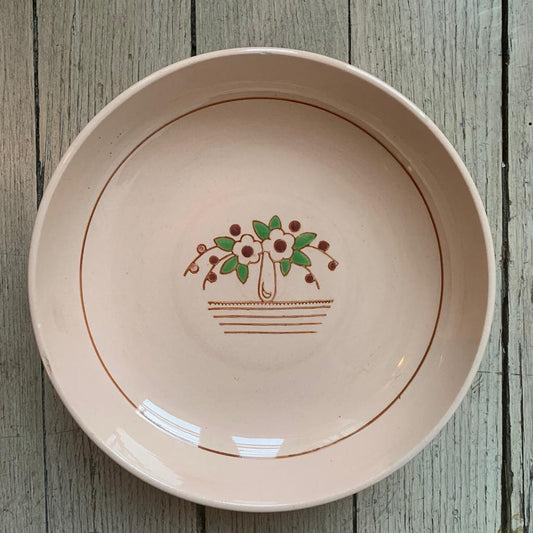 Plat creux rosé Longwy décor vase