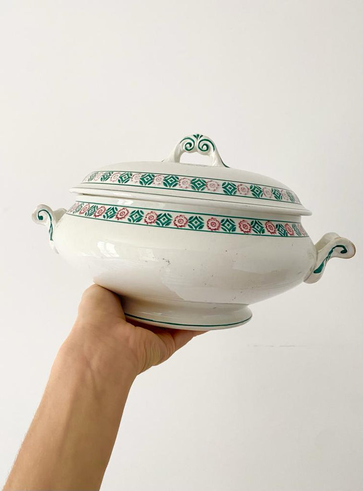 Lot De 2 Soupières De Dinette Anciennes – Faïence, Décor Cygne – Occasion